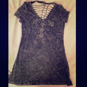 Forever 21 Gray Distressed Vintage V Neck Tee
